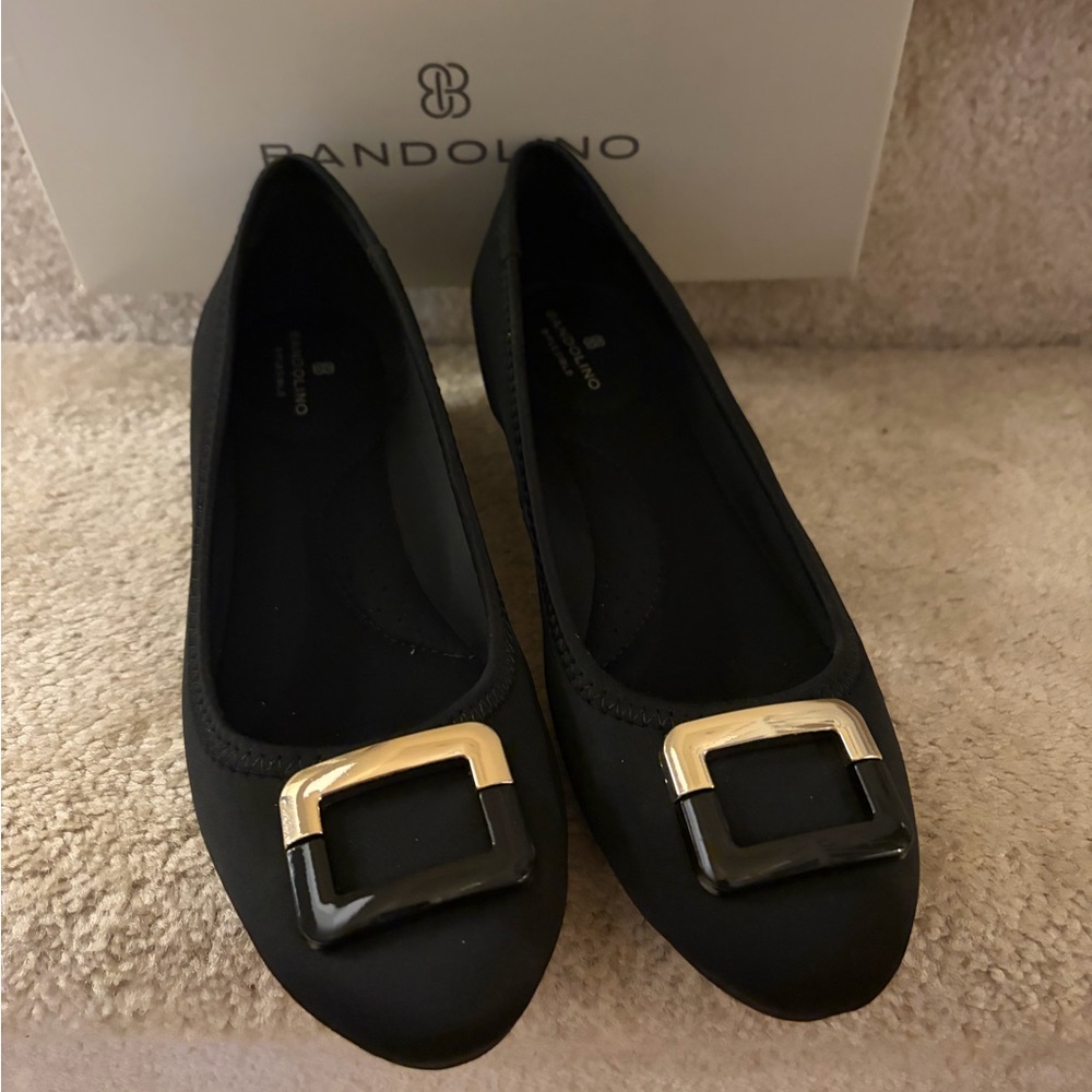 Bandolino Brand New Black Loafers with Gold Buckle